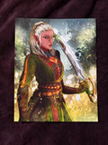 Fantasy character with armor and sword in a forest setting