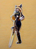 Sticker of Magik from Marvel Rivals and comics with a sword on a beige background